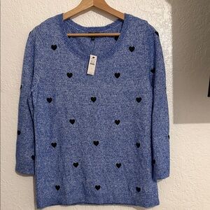 Talbots Blue Knit with Black Heart Accents